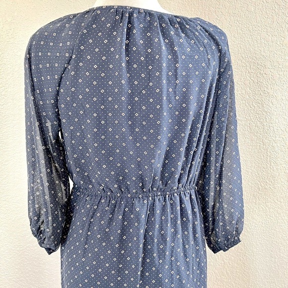 Mikarose Women's Small Navy Blue Polka Dot Floral Sun Dress Puffy Sleeves - Picture 8 of 13